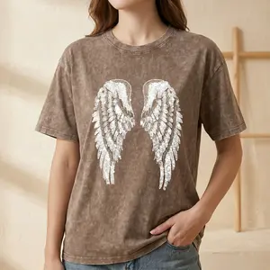 Angel Wings Faith Over Fear Graphic Tees Unisex Heavyweight Cotton Acid Wash Retro Summer Casual Oversized Fashion Tshirt Harajuku Streetwear Summervibes Tops