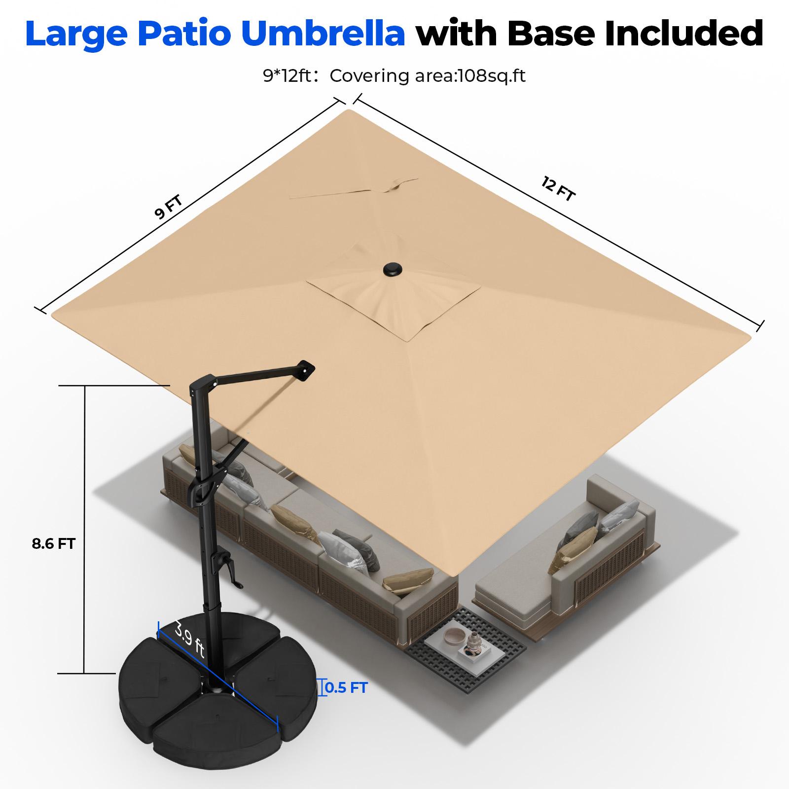 360 Rotation9*12FT/10x10 FT Cantilever Patio Umbrella Outdoor with Base- Large Offset Heavy-Duty Aluminum Umbrella with 360 Rotation, 6 Tilts, Windproof, 3-Year Fade Resistance for Pool Deck, Square,DealsForYouDays,SummerWins - TikTok Shop 360 Rotation9*12FT/10x10 FT Cantilever Patio Umbrella Outdoor with Base- Large Offset Heavy-Duty Aluminum Umbrella with 360 Rotation, 6 Tilts, Windproof, 3-Year Fade Resistance for Pool Deck, Square,DealsForYouDays,SummerWins - TikTok Shop