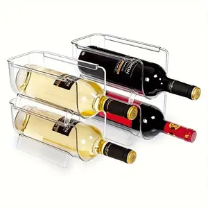 Stackable Transparent Wine Rack Set, Home Use Wine and Water Bottle Holder, Display Stand for Fridge Cabinet Countertop Kitchen Storage