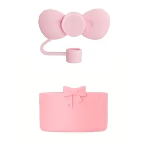 Silicone Straw Cover Cap, Reusable Straw Cover with Bowknot Design, Drinkware Accessories for 10mm Straw, Drink Protector