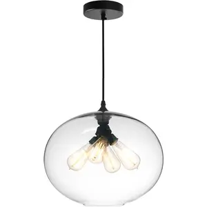 CWI Lighting Glass 4 Light 16 inch Black Down Pendant Ceiling Light in Clear 5553P16-CLEAR