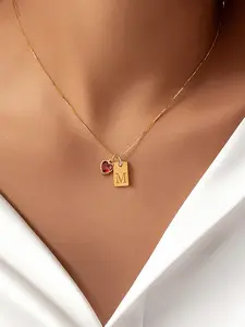 Women's Crystal Heart Rectangle Initial Pendant Necklace, Elegant Box Chain, New Classic Design, All Seasons Jewelry