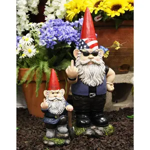 Ebros Set of 2 Rude Gnomes Go Away Unwelcome Gnomes Flipping Double Birds Statue