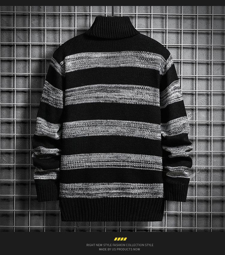 High-neck Men's Autumn And Winter Long-sleeved Trendy Slim Striped Sweater
