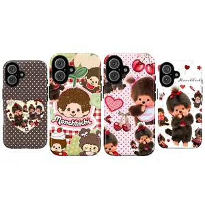 Monchhichi Cute Phone Case, Kawaii Retro Doll Aesthetic Case, Sweet Cartoon Polka Dot Character Cover for iPhone 17 16 15 14 13 12 11 X XS XR 8 7 Plus Pro Max & Samsung S21-S24, Cute Monchhichi Lover Gift, Durable Shockproof Protective Case