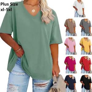 【1XL-5XL】Plus Size Curve Imily Bela Curve Women's V Neck T Shirts Summer Half Sleeve Tees Casual Loose Fit Cotton Tunic Tops