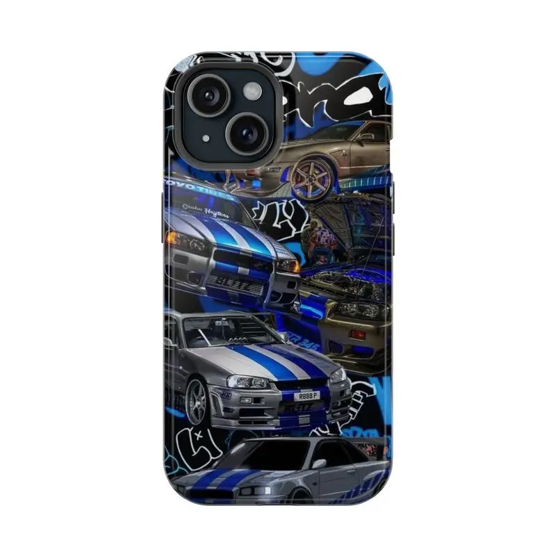 GT-R R34 JDM Phone Case, Tough Phone Cover Suitable for iPhone 17-11 Pro Max/Plus and  Samsung Galaxy S23-25, Stylish Accessories for Car Lovers