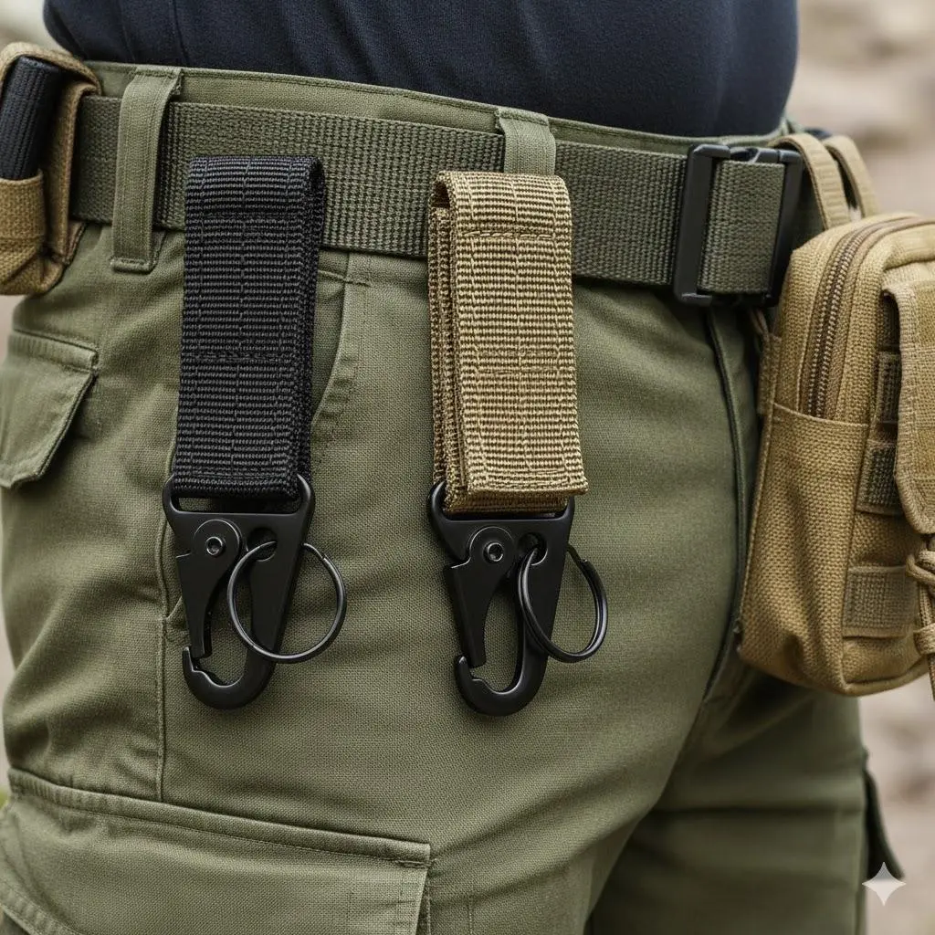 Tactical Nylon Keychain Gear: Heavy-Duty EDC Carabiner Clip for Outdoor Survival, Hiking & Camping. Quick-Release Buckle, Secure Attachment for Backpack, Belt, Tools. Compact, Durable & Lightweight.
