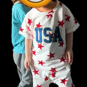 Babamoon Toddler Baby Boy 4th of July Outfit USA Letter Print Short Sleeve T-Shirt Stripe Star Shorts Set Patriotic Summer Clothes
