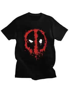Kawaii Deadpool Splash T-Shirt Men's Short Sleeve Casual Polyester Tee, Fitted Graphic T-Shirt Streetwear Menswear for All Seasons