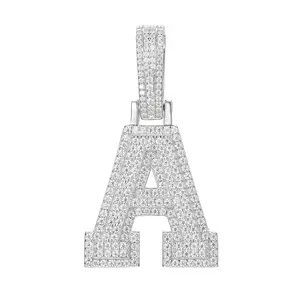【#P351】Moissanite A-Z 26 Letter Pendant Necklace for Women Men Hip Hop Jewelry Gift, Initial Letter Necklace Set