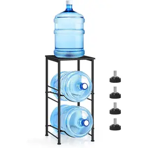 Water Bottle Holder 5 Gallon Water Jug Holder with Storage Shelf, 2 Tier Black Water Bottle Rack Stand with 2 Slots for Small Space, Kitchen,  Office, Living Room