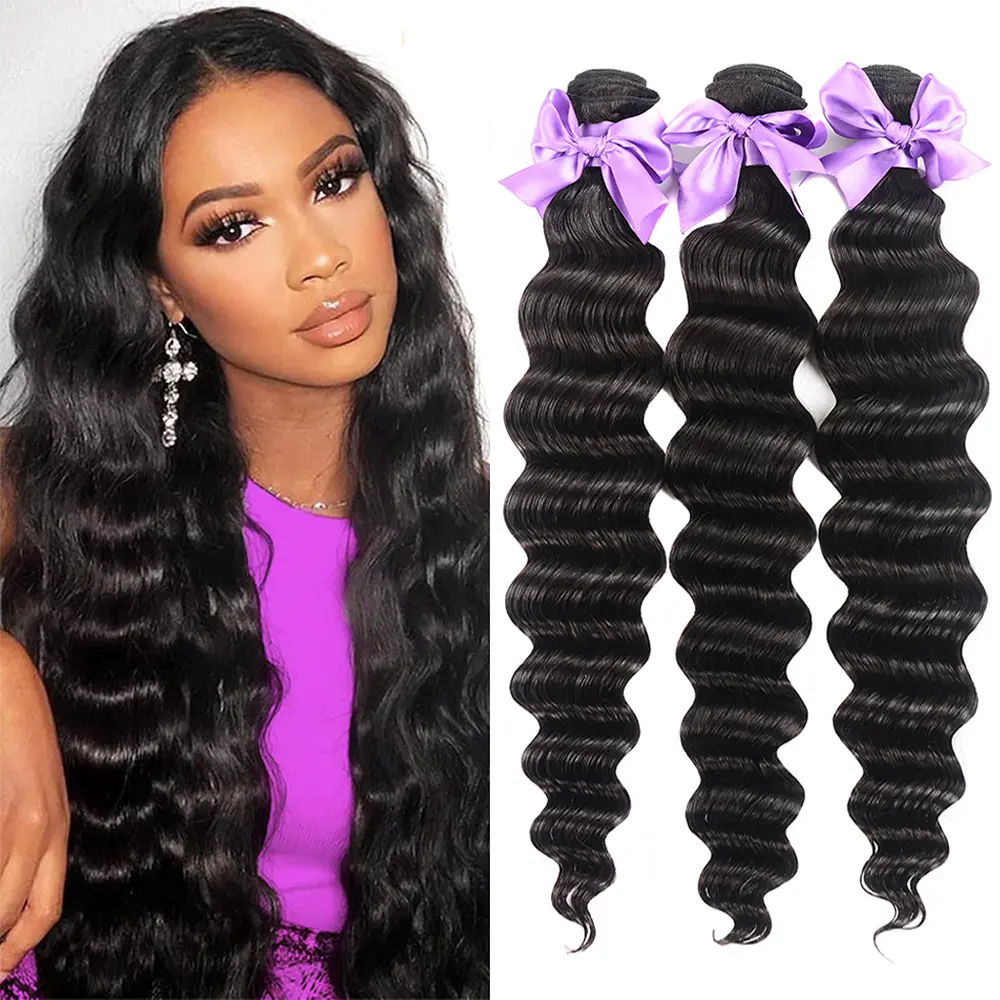 Loose Deep Wave Bundles Human Hair 1-4 Bundles Straight Quick Weave with 4x4 Lace Closure Human Hair with Spriral End  Quick Weave Body Wave Bundles Straight Hair for Women Natural Black Color For Women True To Length