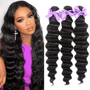 Loose Deep Wave Bundles Human Hair 1-4 Bundles Straight Quick Weave with 4x4 Lace Closure Human Hair with Spriral End  Quick Weave Body Wave Bundles Straight Hair for Women Natural Black Color For Women True To Length