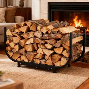 30in Rustproof Firewood Rack - Indoor Outdoor Log Storage Holder, Stable Fireplace Decor Organizer, Black (for Camping & Indoor & Outdoor Use) Portable