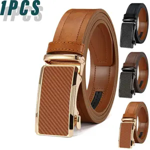 Men’s premium leather automatic belt with an elegant carbon fiber pattern, featuring an adjustable automatic buckle and refined stitching details; a sturdy and versatile belt that seamlessly transitions from formal occasions to casual outfits, making it a