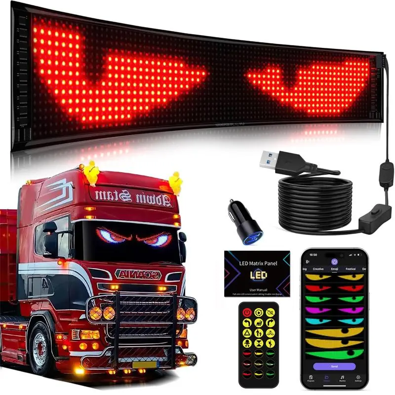 Dynamic Devil Eyes Light for Car Truck Windshield Programmable LED Display Flexible Soft Screen DIY Bluetooth APP Remote Control 2026 Decoration for your cars