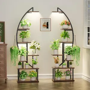 2 Pack Plant Stand Indoor with Grow Lights: Large Plant Shelf for Multiple Plants, Corner Flower Stands Half Moon, Plant Holders Indoor Tall for Living Room Patio