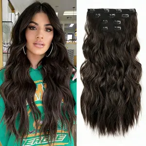 Invisible Clip- in Synthetic Hair Extensions Thick Natural Hairpieces Double Weft 4/3/2 Secure Clips Long Wavy Secret Hairpiece for Women