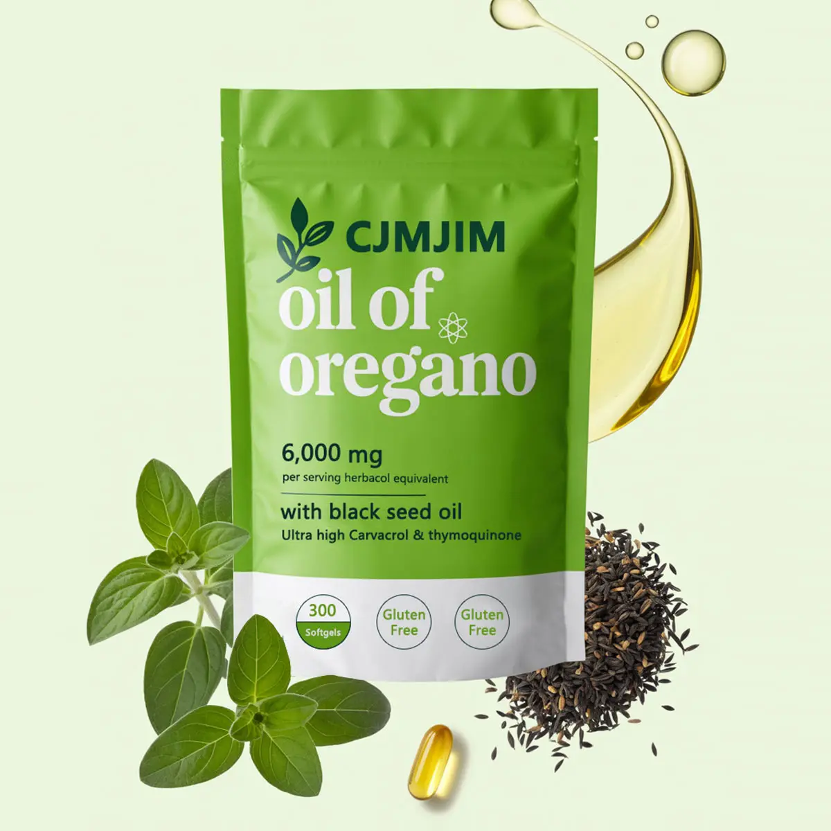 Oil of Oregano Capsules 6000mg Balanced with Black Seed Oil Organic Softgels Carvacrol Thymoquinone Non-GMO Gluten Free 300 Count