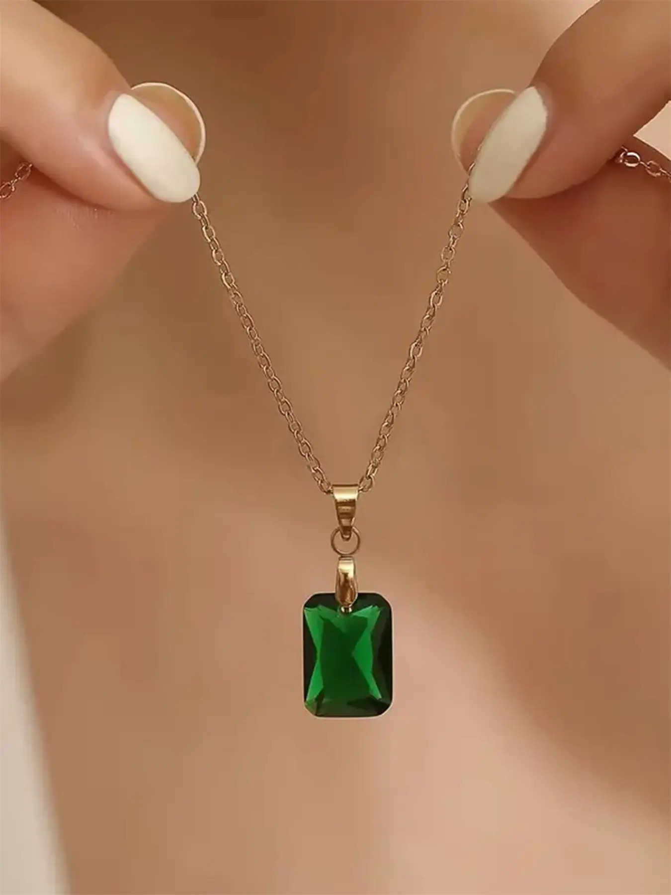 1 PC Pretty Green Cubic Zirconia Necklace Pendant Chic Gorgeous Jewelry For Women For Valentine's Day Gift Wedding Engagement Anniversary Party Jewelry