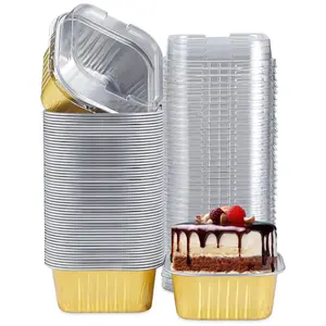 100PCS Mini Aluminum Foil Square Baking Cups, 5oz Disposable Ramekins Reusable Cupcake Cups with Lids for Baking Gold