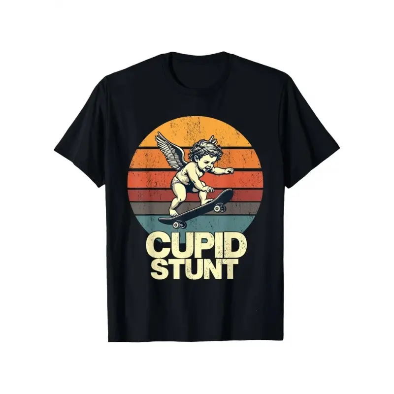 Women's 100% Cotton Classic Round Neck Shortsleeve Tee, Premium Soft Relaxed Fit Unisex Top (S-3XL) with Romantic Cupid Graphic, Stylish Casual Women's Clothes for Summer Beach Trips, Outdoor Hangouts retro women mystery party
