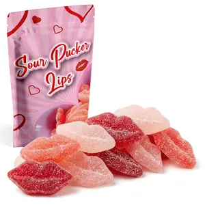 Sour Pucker Gummies - 8 Ounce Lip Shaped Gummies - Fruit Flavor Gummy For Office Candy Bowl Fillers And Movie Night - Pink And Red Chewy For Trail Mix Dessert Party Favor Snack