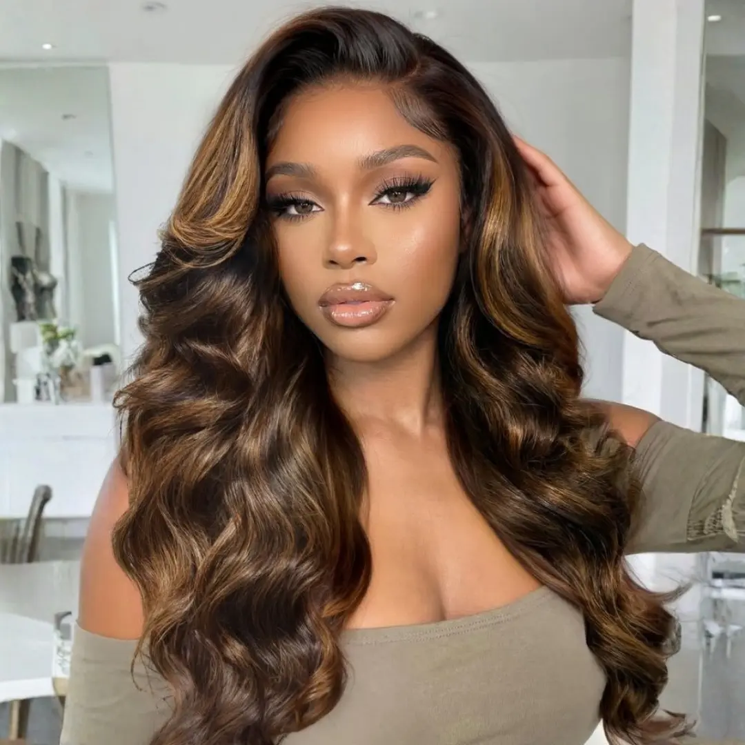 【Special Deal】Sunber Balayage Highlight Brown Loose Wave 13x4 Lace Frontal Wigs Pre Cut Pre Bleached Pre Plucked Lace Frontal Wigs With Drawstring Fit All Head Sizes Beginner Friendly Glueless Put On and Go
