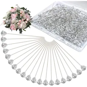 220 count 2 Inch  Rhinestones Pins Floral Flower Corsage Boutonniere   Bouquet Clear Straight Pins for Wedding Bridal Hair DIY Decoration Accessories  Craft