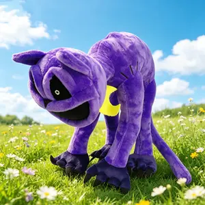 Mutant Purple Cat Horror Plush Doll, Creepy Grinning Monster Stuffed Toy, Spooky Game Style Soft Plushie Collectible Gift for Halloween or Game Fans