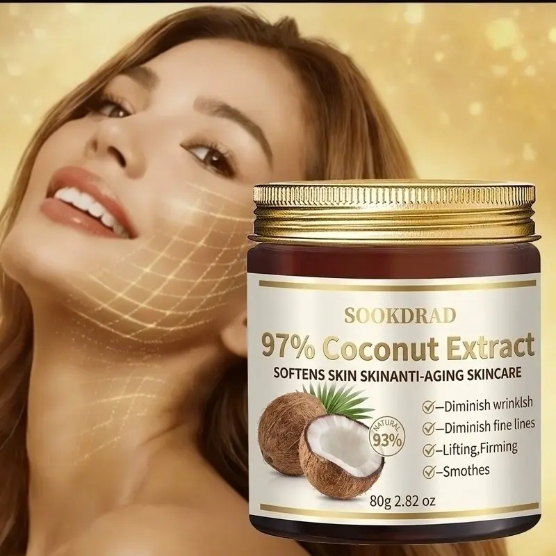 97% Coconut Extract Moisturizing Cream, Hydrating Facial Cream, 93% Natural Ingredients, Lightweight & Gentle, Ideal for Daily Face Care, 80g/2.82oz