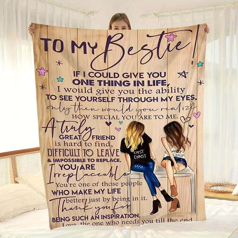 Gift Letter Print Flannel Blankets for Best Friends and Girlfriends, Warm and Comfortable Soft Blankets for All Seasons, Nap Blankets, Sofa Beds, Sofas, Office Camping Trips, Home Decor, Birthdays, Christmas Gifts, Blankets for Best Friends, Cozy Throw Bl