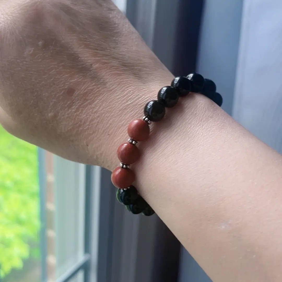 8mm Red Jasper & Black Tourmaline Bracelet - Store Open Deal!