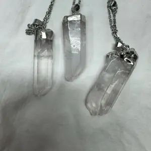 Clear Quartz Larger Pendant Stainless Steel Chain quartz necklace Mixed Natural Amethyst Reiki crystal shopping Electroplated