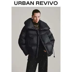 URBAN REVIVO Women's Large Collar Quilted Down Jacket, Breathable Comfortable Fabric, Casual Elegance Piece, Everyday Coat, UWG150123