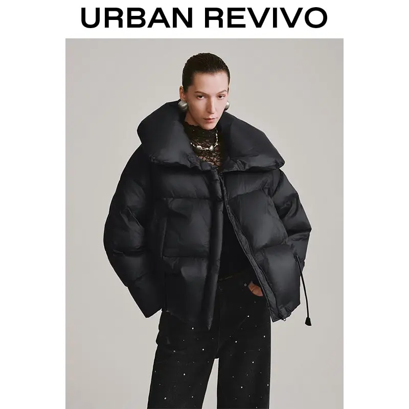 URBAN REVIVO Women's Chic Quilted Down Jacket with Large Collar, Breathable Casual Outerwear for Everyday Wear, Do Not Dry Clean, Elegance, Piece, Breathable Fabric, Elegant