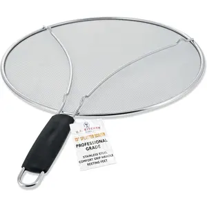 13" Stainless Steel Fine Mesh Splatter Screen with Resting Feet & Black Comfort Grip Handle