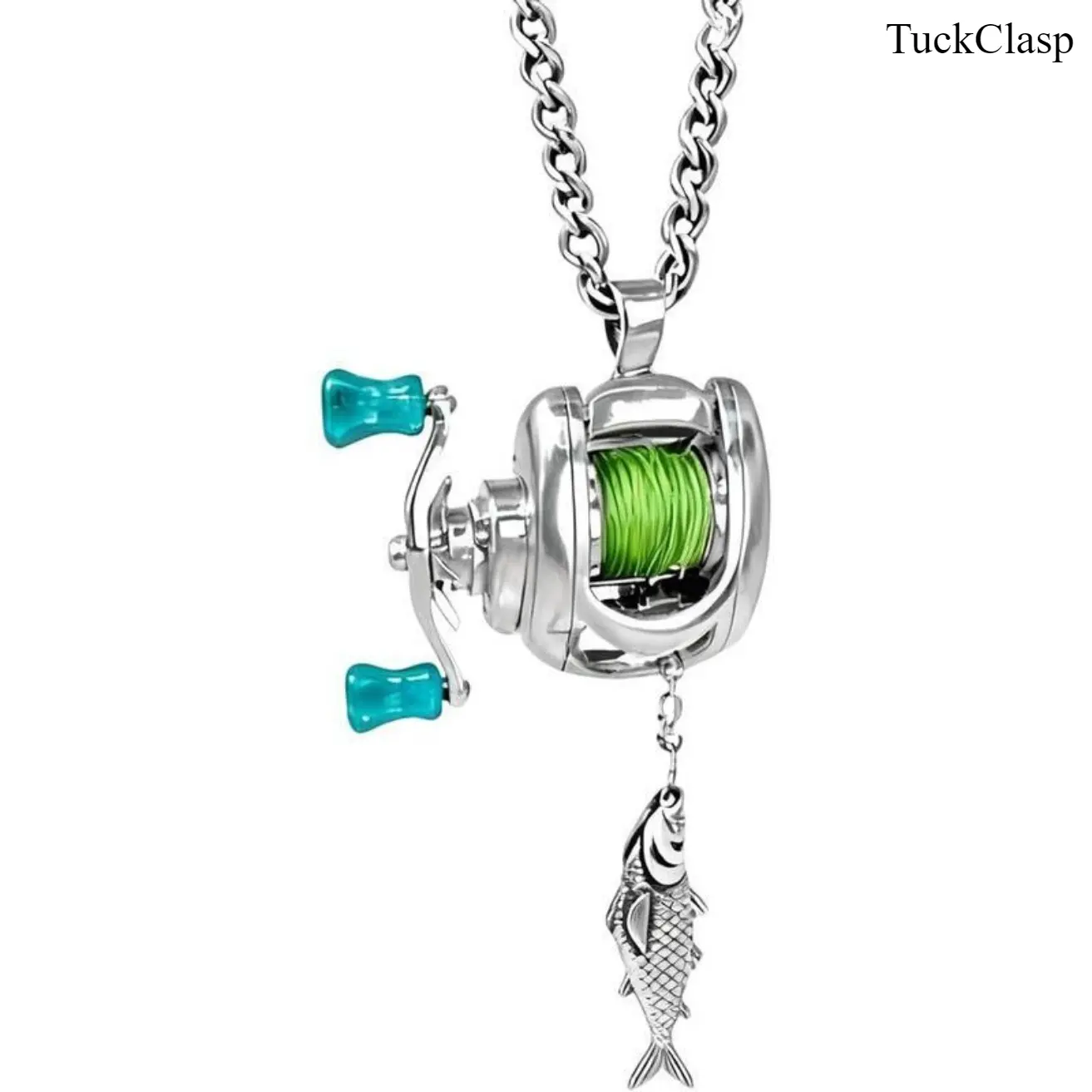 Functional Rotating Mini Fishing Reel Necklace, Real Moving Line Guide Pendant for Fishermen, Anglers, and Fishing Enthusiasts, Unique Outdoor Jewelry Gift for Spring Adventures