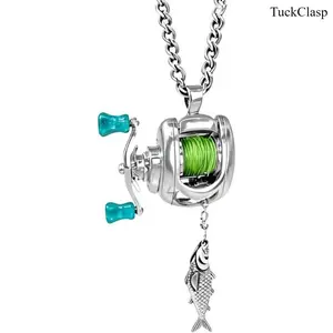 Functional Rotating Mini Fishing Reel Necklace, Real Moving Line Guide Pendant for Fishermen, Anglers, and Fishing Enthusiasts, Unique Outdoor Jewelry Gift for Spring Adventures