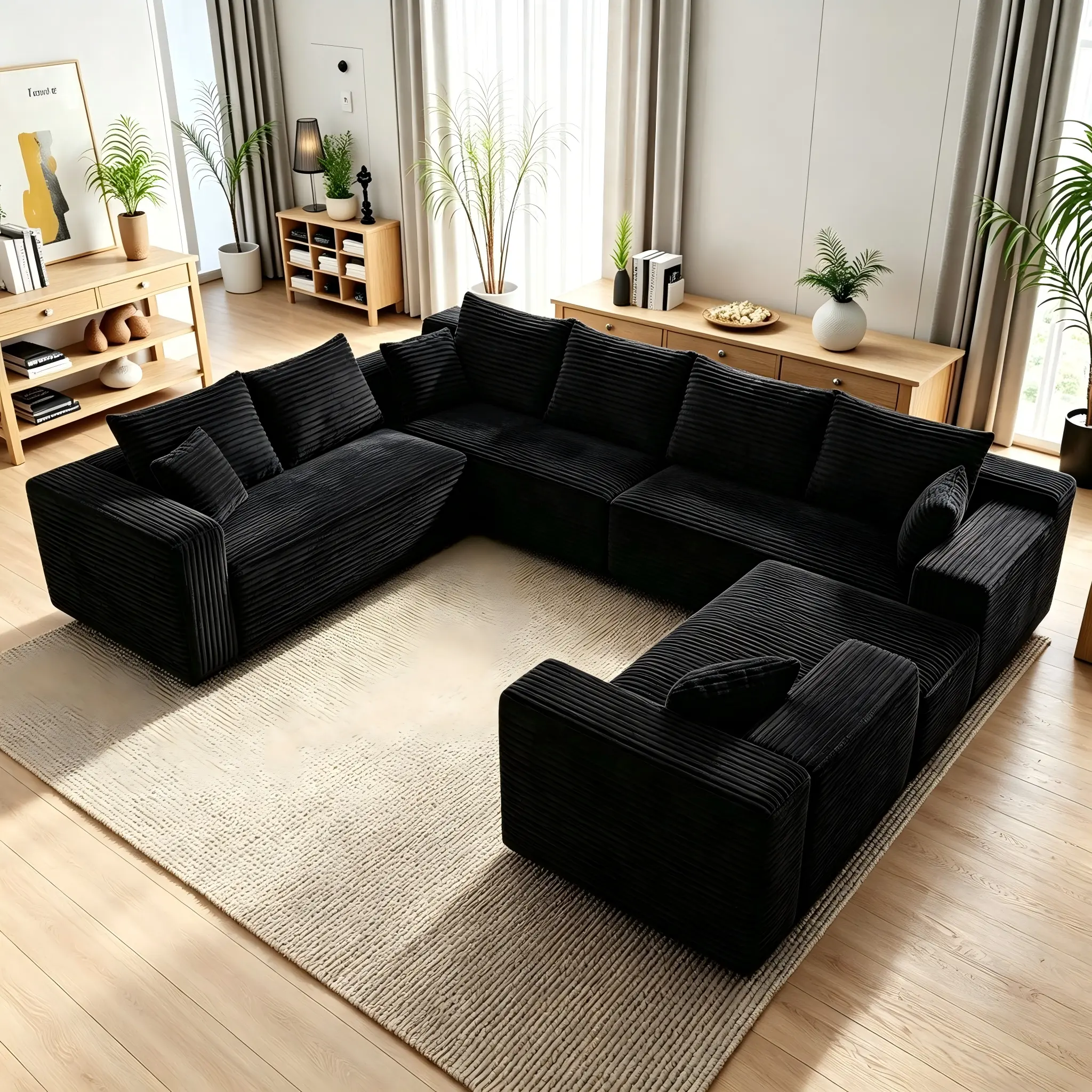 [2 or 4 Package Shipping] 138-in Oversized U-Shaped Boneless Cloud Couch, 8-Seater Modular Sectional with Chaise Lounges, 4-in-1 Flexible Deep-Seat Fully Assembled Comfy Living Room Furniture,dorm essentials,home decor
