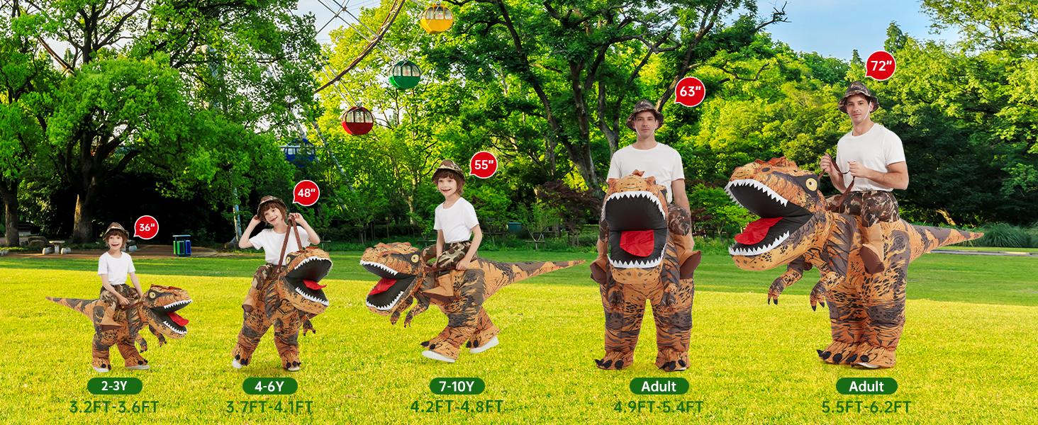 GOOSH Inflatable Dinosaur Costume Halloween Blow up T-Rex Costume for Kids Party Cosplay with Large Claws Teeth and Tail Adjustable Elastic Waist