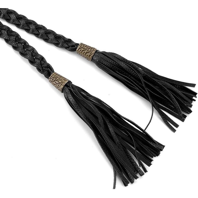 Women's Tassel Braided Rope Belt PU Leather  Belt Thin Woven Boho Waistband For Dress Jeans