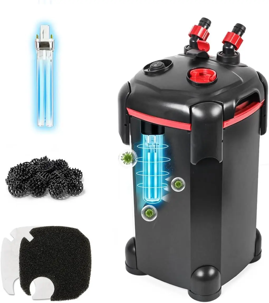 Ultra-Quiet External Canister Aquarium Filter Water Circulation Cleaning Machine with Media for Fish Tanks and Aquariums