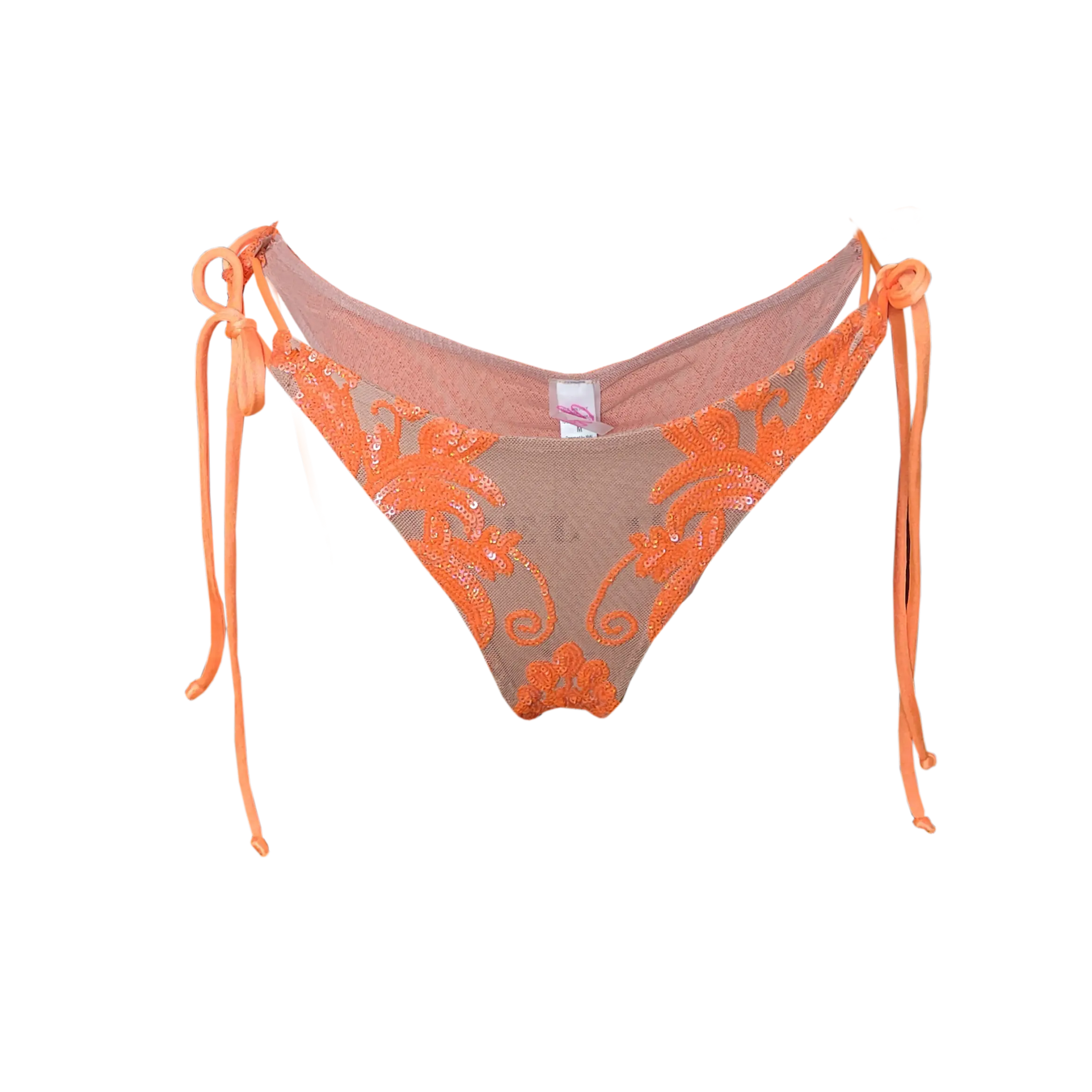 Brazilian Double Tie Bra - Orange Design with Orange Ribbons, Adjustable Straps, and Comfortable Fit