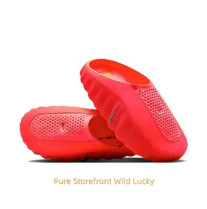 Vibrant Red Mule Slides, Orange Cushioning Massage Outsole, Perforated Upper, Pre-Game Recovery Tech Slides