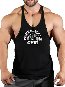 Men's Thin Strap Vest, Powerhouse Gym Muscle Graphic, Gym Training Sleeveless Shirt, Bodybuilding Sports Top, Loose-Fitting