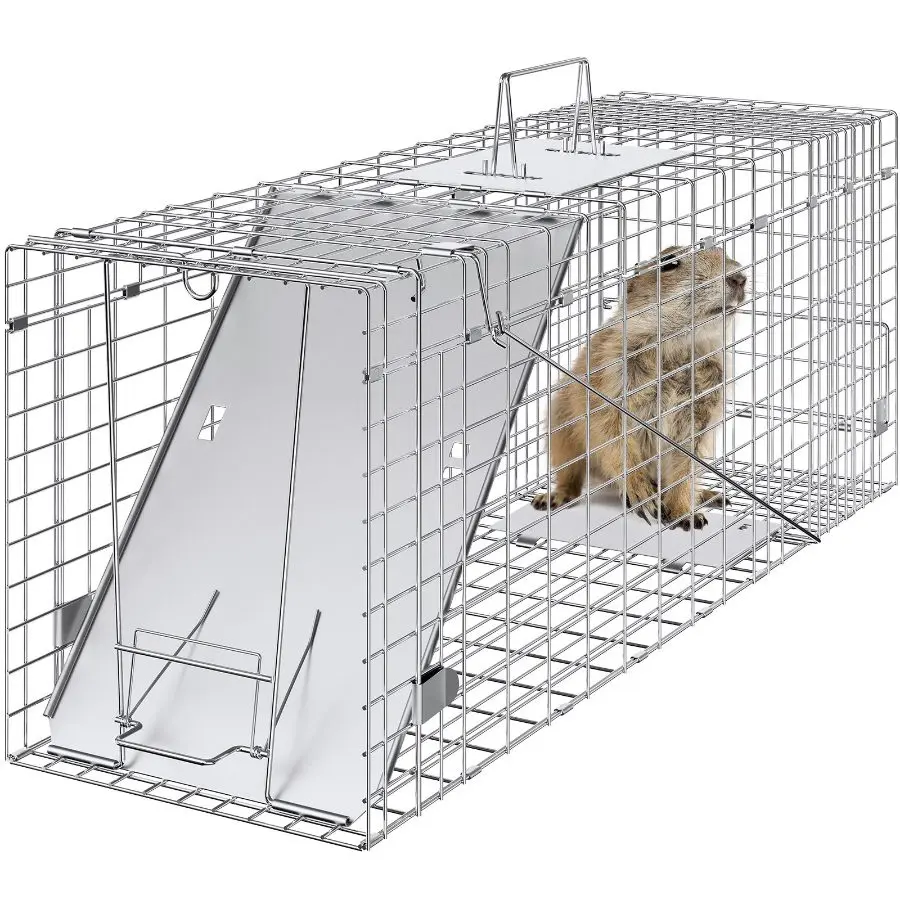【Summerfinds】 VEVOR Live Animal Cage Trap, 31x 10x 12 Humane Cat Trap Galvanized Iron, Folding Animal Trap with Handle for Rabbits, Stray Cats, Squirrels, Raccoons, Groundhogs and Opossumsdealsforyoudays