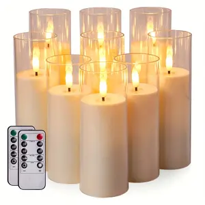 Flameless Candles 4" 5" 6" Acrylic Glass Pillars 3" Diameter Battery Operated Flickering Candles Include Remote With 24Hour Timer Function 400+ Hours By 2 AA Batteries