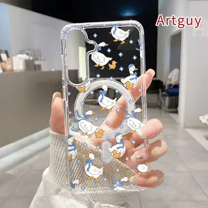 Magnetic Phone Case for Samsung Galaxy S26 Edge S23 Ultra S24 Plus FE S25 S22+ Duckling Floral Delight Pattern Non-Yellowing Shockproof Soft Silicone Transparent Acrylic Large Hole Cover Supports Wireless Charging